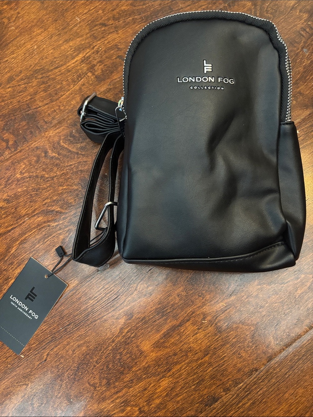 London Fog Black Faux-Leather Sling Bag